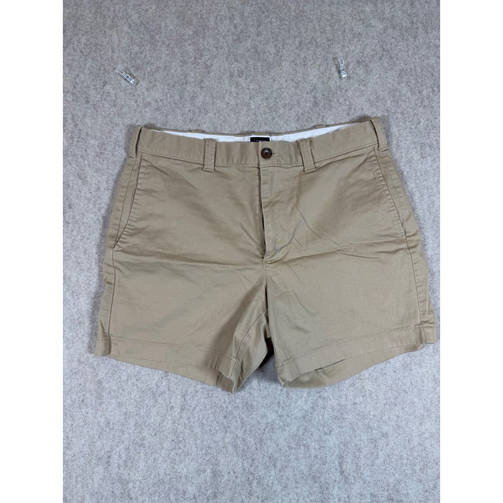 P92. J.Crew Mens 5 Inch Inseam Chino Shorts Khaki Tan Size 32 Cotton Flat Front
